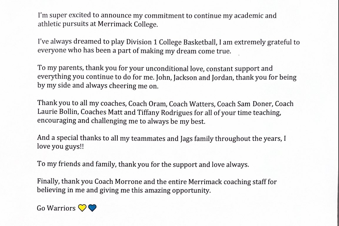 Committed!! 💙💛 <a href="/MerrimackWBB/">Merrimack Women’s Basketball</a>