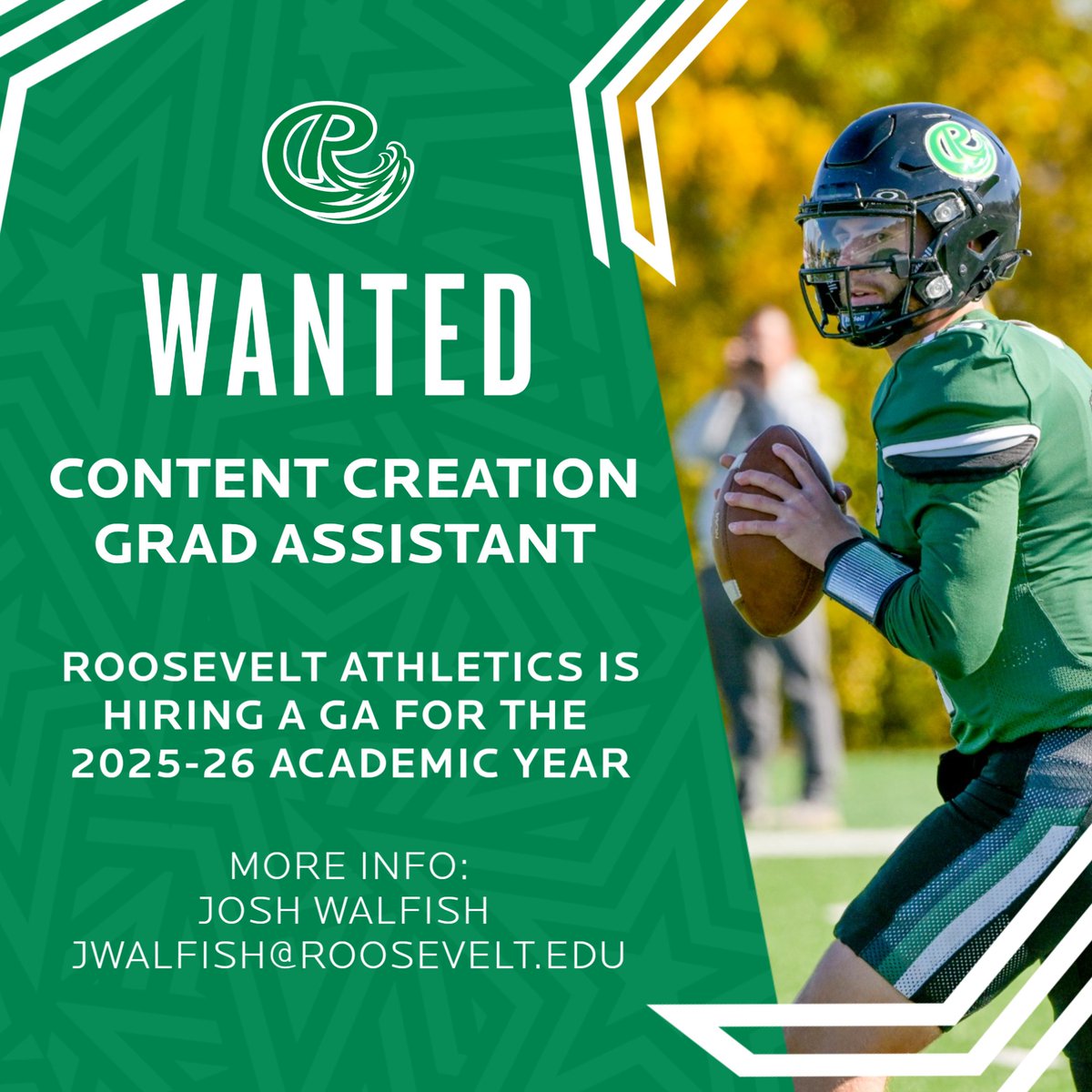 COME WORK WITH US! We are looking for a GA for the upcoming academic year to help us with content creation. If you want to continue your education and gain experience in a growing athletics department, come join us in gorgeous downtown Chicago.