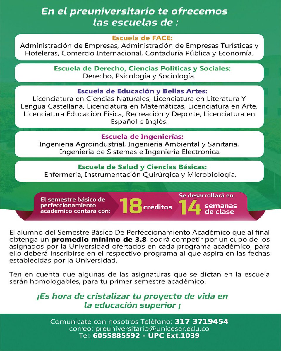 UnipopularCesarOficial (@unicesaroficial) on Twitter photo ¿Quieres estudiar en la <a href="/UnicesarOficial/">UnipopularCesarOficial</a> pero aún no te sientes listo?
Inscríbete al Preuniversitario – EBPA.
Un semestre para fortalecer tus competencias y prepararte para la educación superior.
Más info en 👉 unicesar.edu.co
<a href="/Mineducacion/">MinEducación</a>
<a href="/RoberRomeroR/">Rober Romero Ramirez</a> ¿Quieres estudiar en la <a href="/UnicesarOficial/">UnipopularCesarOficial</a> pero aún no te sientes listo?
Inscríbete al Preuniversitario – EBPA.
Un semestre para fortalecer tus competencias y prepararte para la educación superior.
Más info en 👉 unicesar.edu.co
<a href="/Mineducacion/">MinEducación</a>
<a href="/RoberRomeroR/">Rober Romero Ramirez</a>