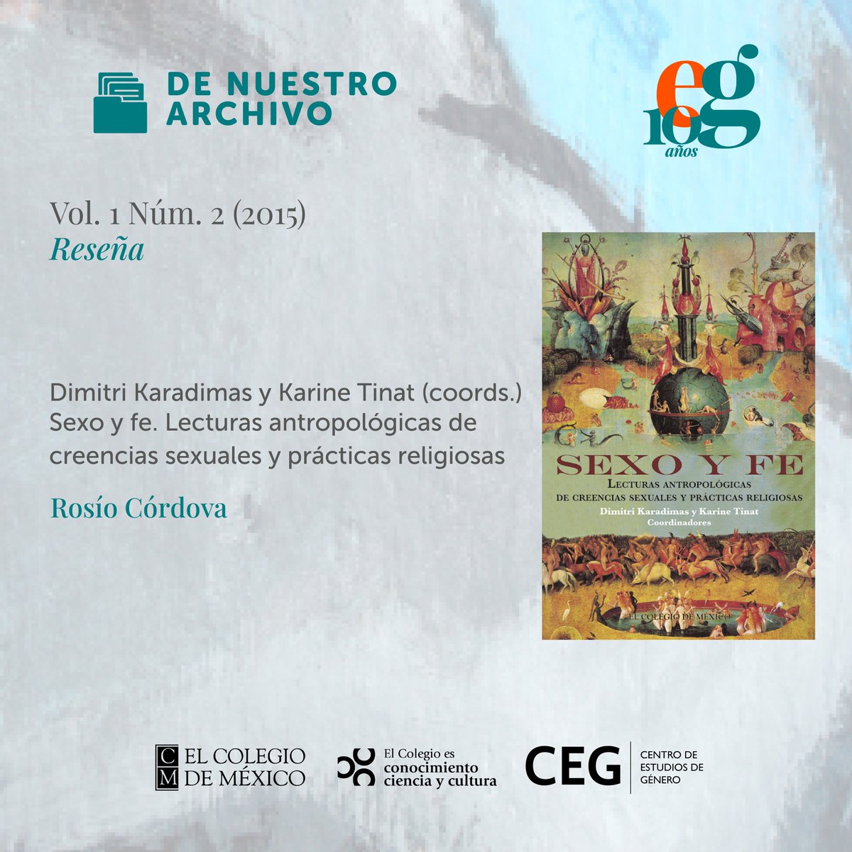 estudiosdgenero's tweet image. #DeNuestroArchivo
La reseña de "Sexo y fe. Lecturas antropológicas de creencias sexuales y prácticas religiosas" elaborada por Rosío Córdova formó parte de nuestro segundo número (2015).
¿Ya la leíste?
estudiosdegenero.colmex.mx/index.php/eg/a…