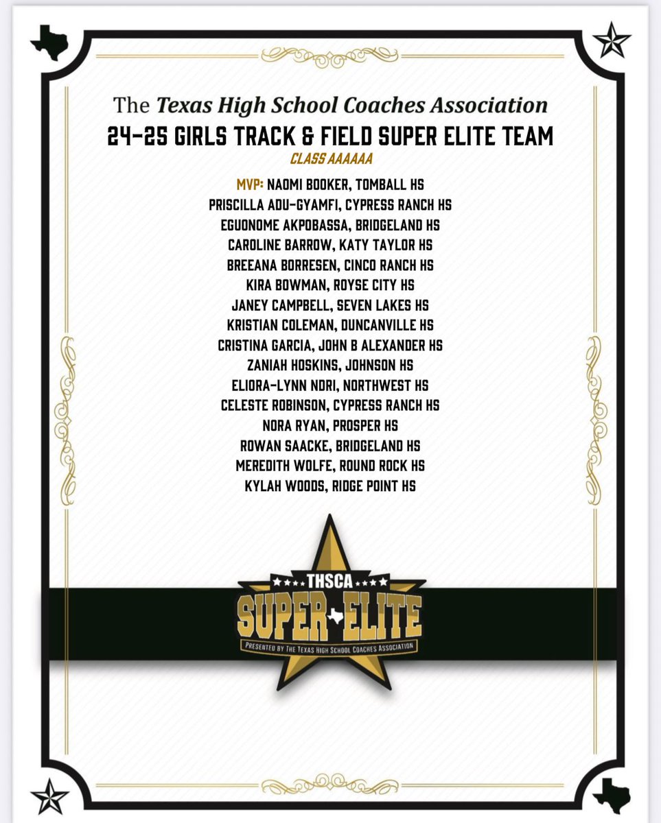 Champions on and off the track! 

Congratulations to Celeste Robinson and Priscilla Adu-Gyamfi for making the THSCA Track and Field Super Elite Team!