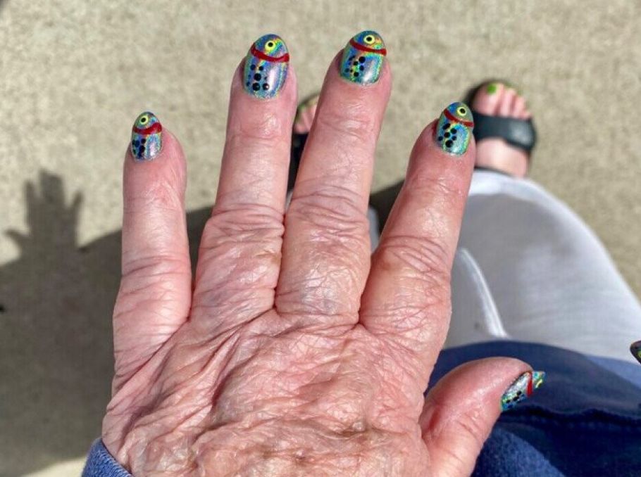 took my grandma to get her nails done and she asked for rainbow trout nails