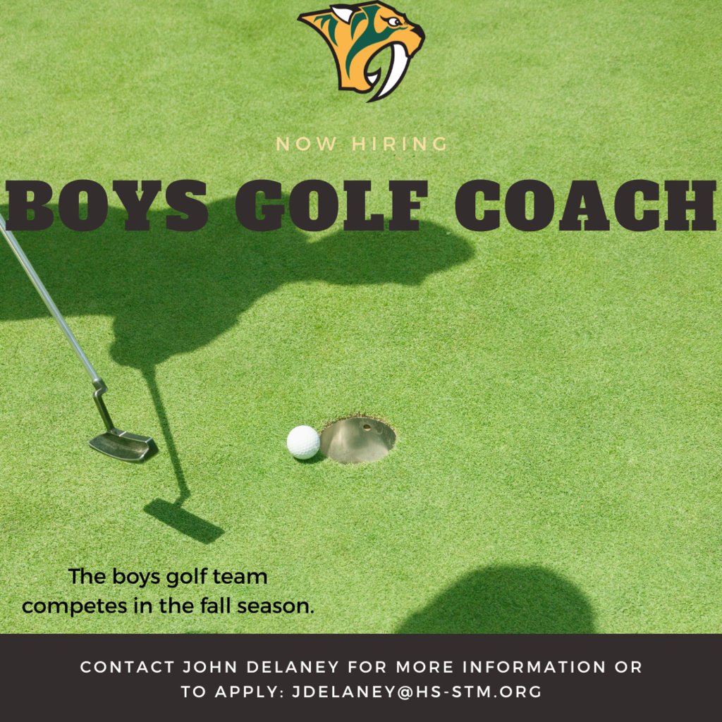 StThomasMoreHS (@stthomasmorehs) on Twitter photo We're looking for a Golf Coach for our Boys team for this Fall! 🏌 ⛳️ Interested applicants should contact our AD John Delaney (jdelaney@hs-stm.org) for more information. Spread the word!! 🐯 We're looking for a Golf Coach for our Boys team for this Fall! 🏌 ⛳️ Interested applicants should contact our AD John Delaney (jdelaney@hs-stm.org) for more information. Spread the word!! 🐯