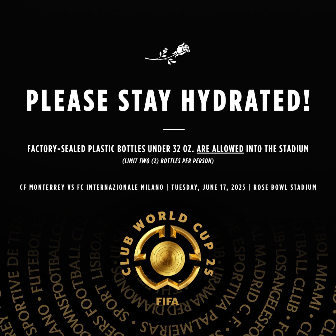 Important update ‼️ Factory-sealed plastic bottles are allowed into the stadium for tonight's match. Limit two (2) bottles per person.