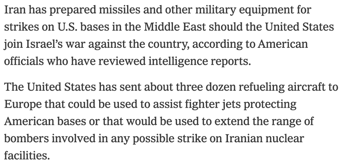 BREAKING: Iran has prepared missiles and military equipment for strikes on US bases in the Middle East if the US joins Israel’s war against the country, according to US officials - NYT

nytimes.com/live/2025/06/1…