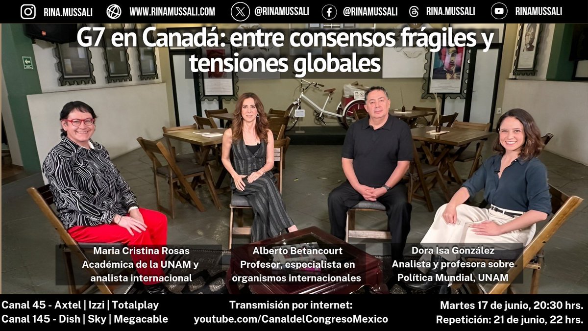 El G7 se reúne en medio de tensiones globales, guerras abiertas y amenazas híbridas. Hoy todo el análisis incluyendo la participación de México con <a href="/mcrosasg/">María Cristina Rosas</a>, @DoraIsaGonzlez y Alberto Betancourt.

Agradezco a la Casa de la Cultura Postal permitirnos grabar en sus instalaciones.