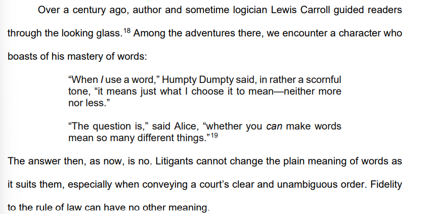 U.S. judge Kathleen Williams finds AG James Uthmeier in contempt of court after he disobeyed her court order blocking a new state immigration law. She quotes Humpty Dumpty.