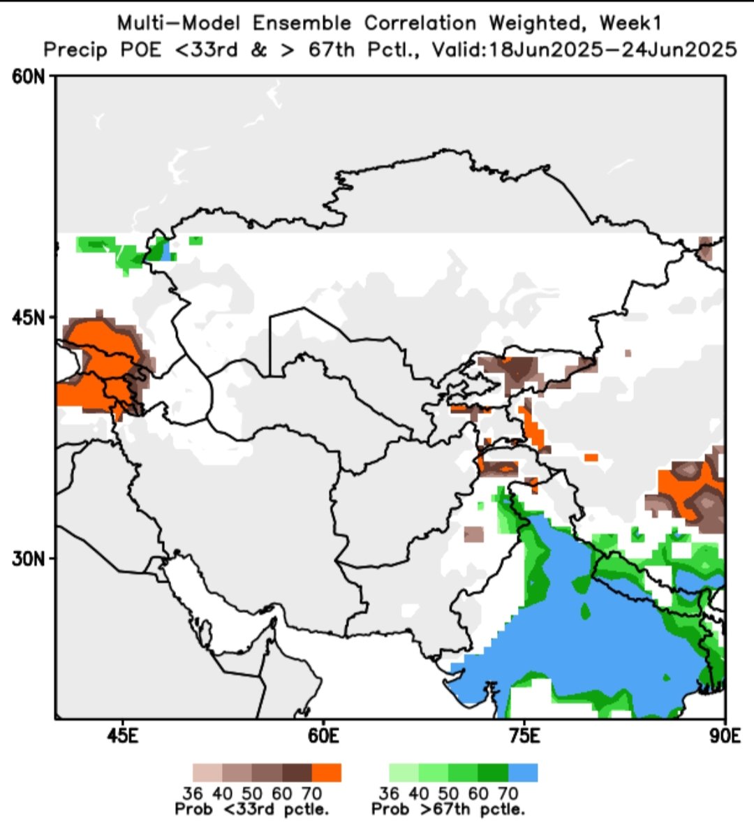 sarkar2472's tweet image. Global multi model ensembles showing above normal rainfall for East, central and North West India in the coming weeks.