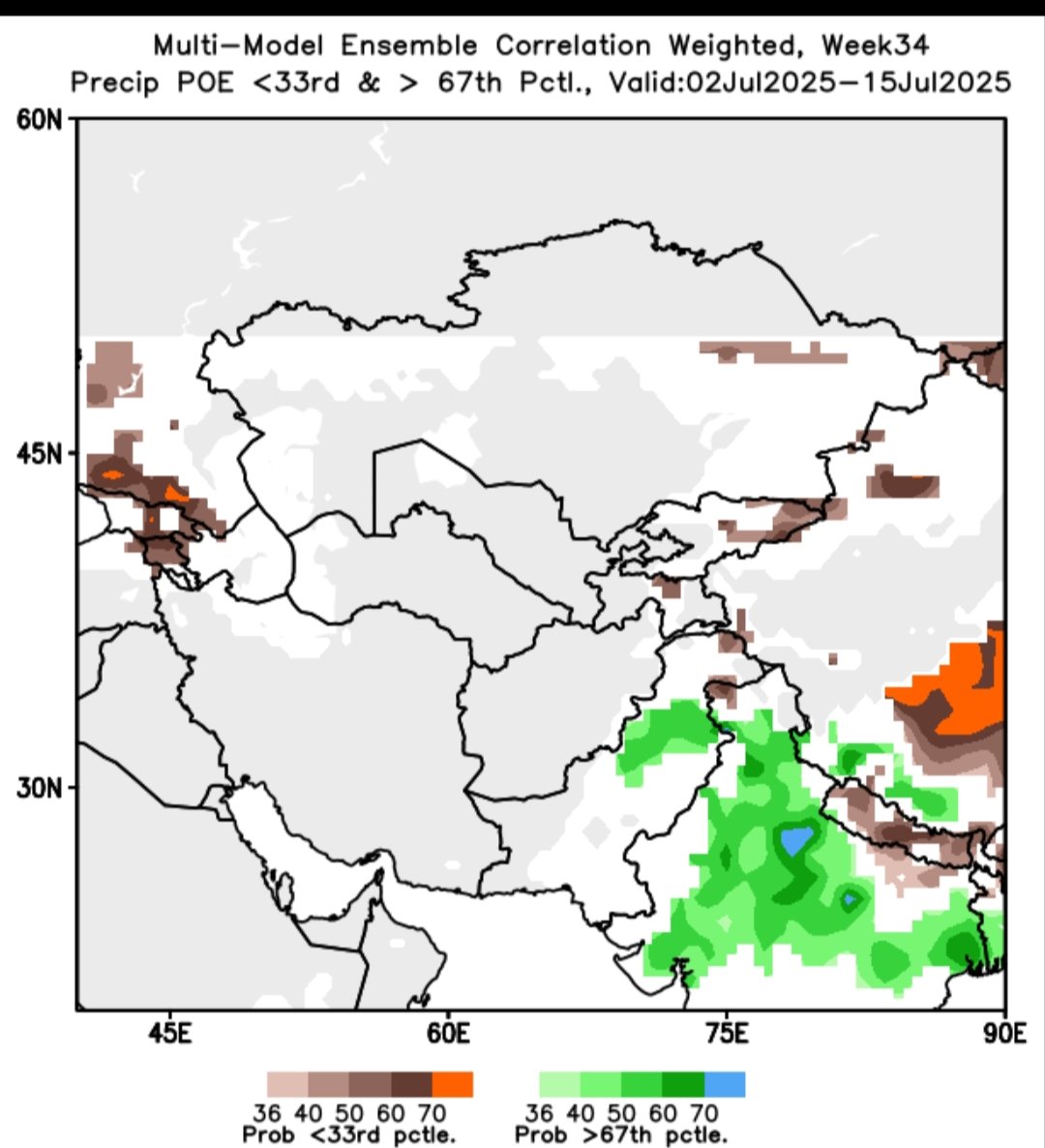 sarkar2472's tweet image. Global multi model ensembles showing above normal rainfall for East, central and North West India in the coming weeks.