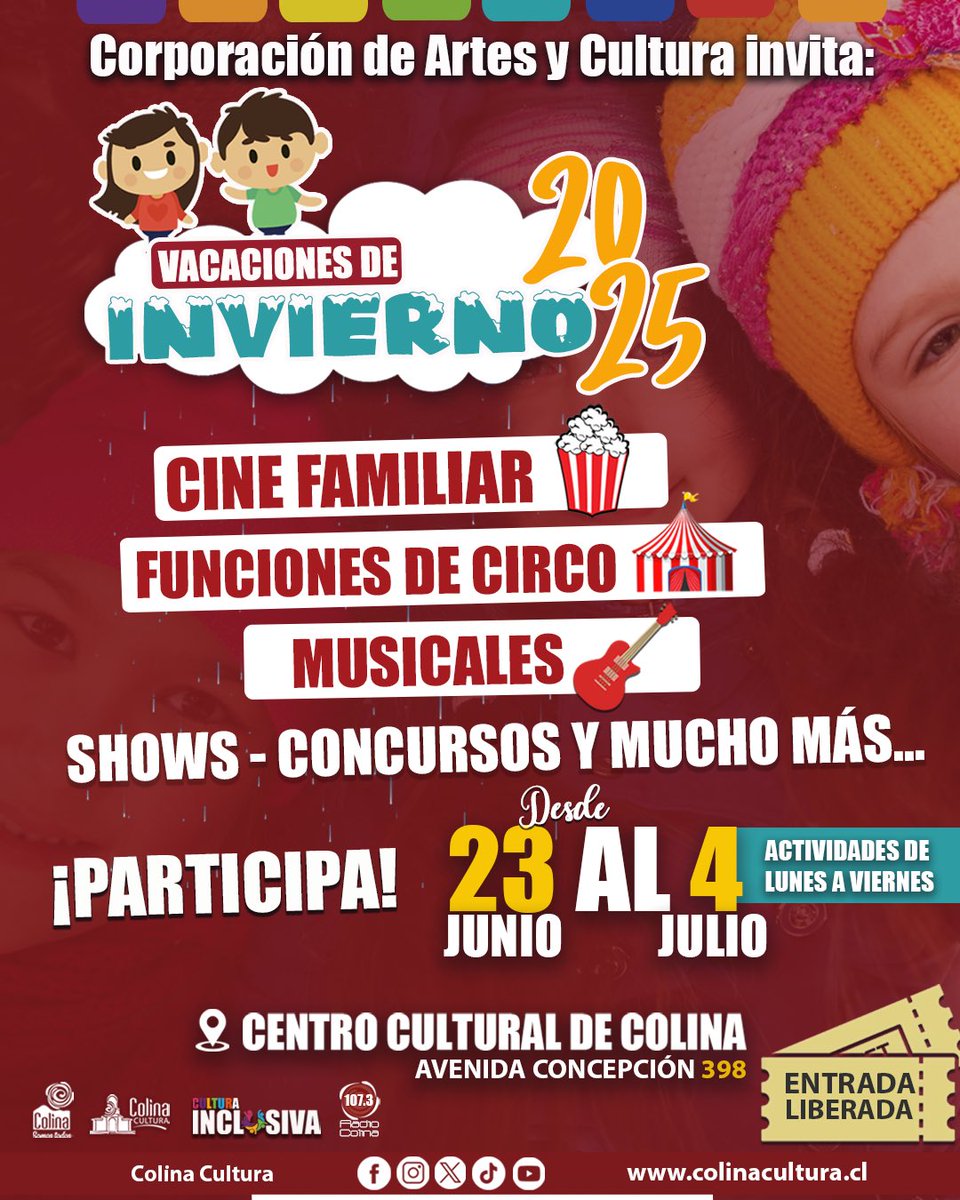 Municipalidad Colina (@municolina) on Twitter photo <a href="/MuniColina/">Municipalidad Colina</a> <a href="/colinadeportes/">Colina Deportes</a> <a href="/ColinaCultura/">ColinaCultura</a> y la Corporaciรณn Municipal , te invitan a disfrutar de una temporada llena de panoramas ยกGRATUITOS y para toda la familia!
ยกRevisa nuestras redes y en nuestras web para conocer fechas, horarios y lugares!
#ColinaSomosTodos <a href="/MuniColina/">Municipalidad Colina</a> <a href="/colinadeportes/">Colina Deportes</a> <a href="/ColinaCultura/">ColinaCultura</a> y la Corporaciรณn Municipal , te invitan a disfrutar de una temporada llena de panoramas ยกGRATUITOS y para toda la familia!
ยกRevisa nuestras redes y en nuestras web para conocer fechas, horarios y lugares!
#ColinaSomosTodos