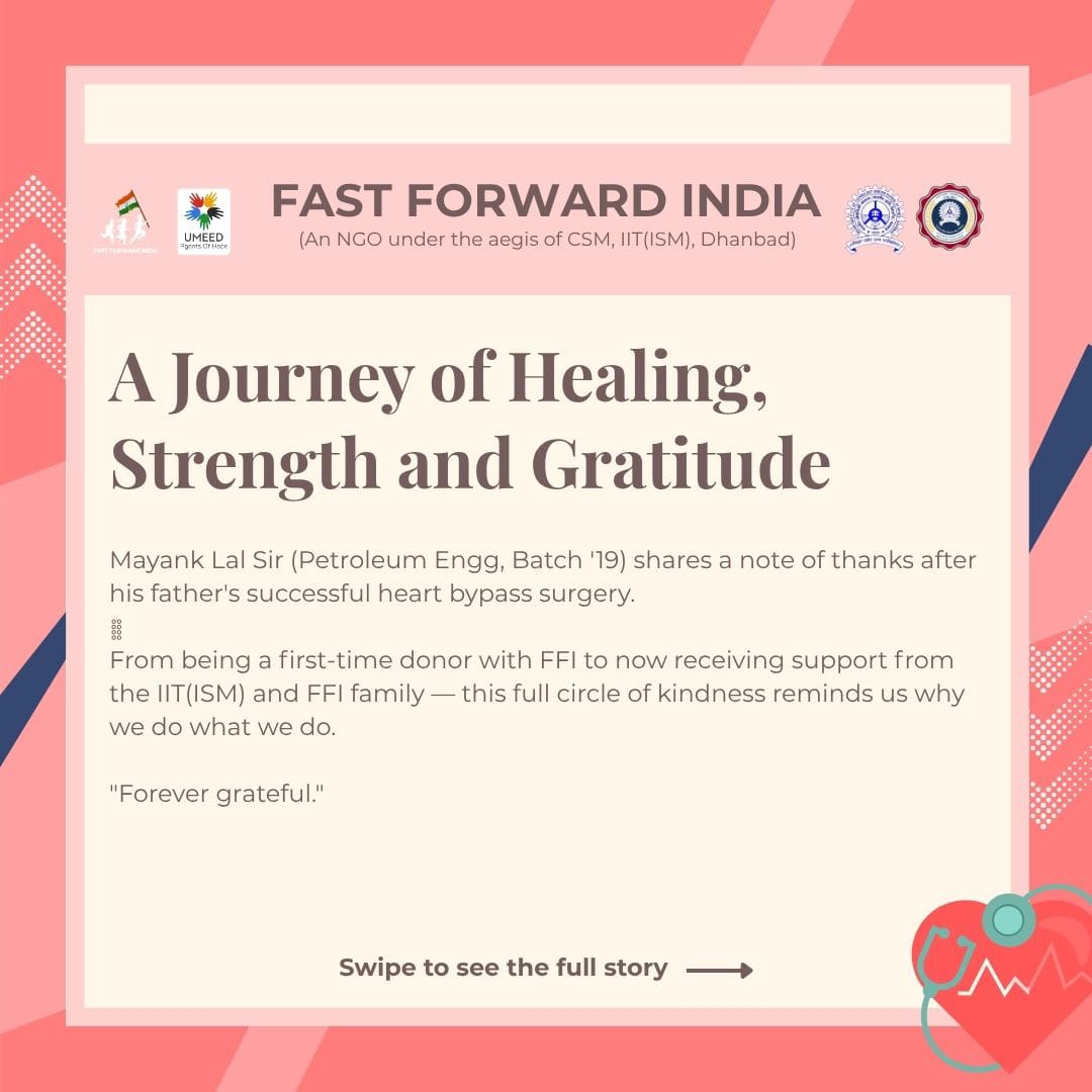 fastforwrdindia's tweet photo. A journey of healing, strength, and gratitude.
#fastforwrdindia #FFIChangingLives #FastForwardIndia #IITISMFamily #Gratitude #BloodDonationMatters #KindnessInAction #HeartfeltThanks #TogetherWeCan #HopeInHealing #IITDhanbad https://t.co/aP8LmLtJLZ