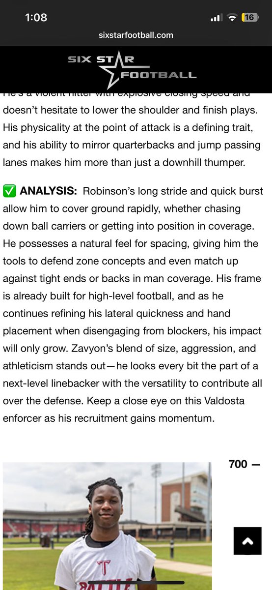 Zavyon Robinson (@zavyonrobinson1) on Twitter photo Thank you for the write up🙏🏽<a href="/sixstarfootball/">Six Star Football | PLUS+</a>
<a href="/shelton_felton/">Coach Shelton Felton</a>
<a href="/24VHSFootball/">Valdosta Football</a> Thank you for the write up🙏🏽<a href="/sixstarfootball/">Six Star Football | PLUS+</a>
<a href="/shelton_felton/">Coach Shelton Felton</a>
<a href="/24VHSFootball/">Valdosta Football</a>