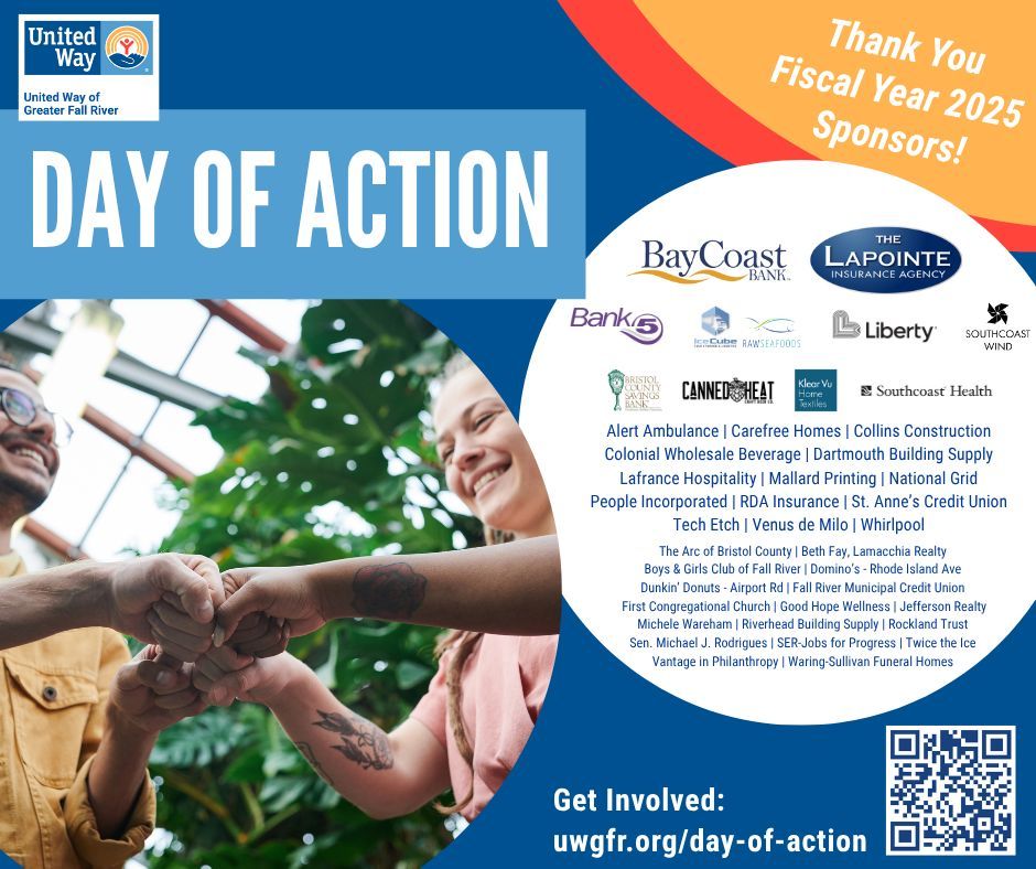 #DayOfAction is just one day—but our impact lasts all year thanks to our incredible FY25 sponsors.
 
Your support helps us fuel change across Greater Fall River every single day. #UnitedIsTheWay we build a better community—together.
 
See the full list: uwgfr.org/sponsors/