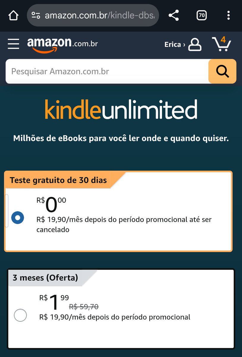 Babys Sa🧚🏼‍♀️
Quem não foi pra bienal aproveita que está pegando em contas antigas 
🚨 KINDLE UNLIMITED EM OFERTA
são ofertas diferentes para cada contaaaa, TESTEM

3 meses por R$1,99
E mais…

 💗amazon.com.br/kindle-dbs/hz/…