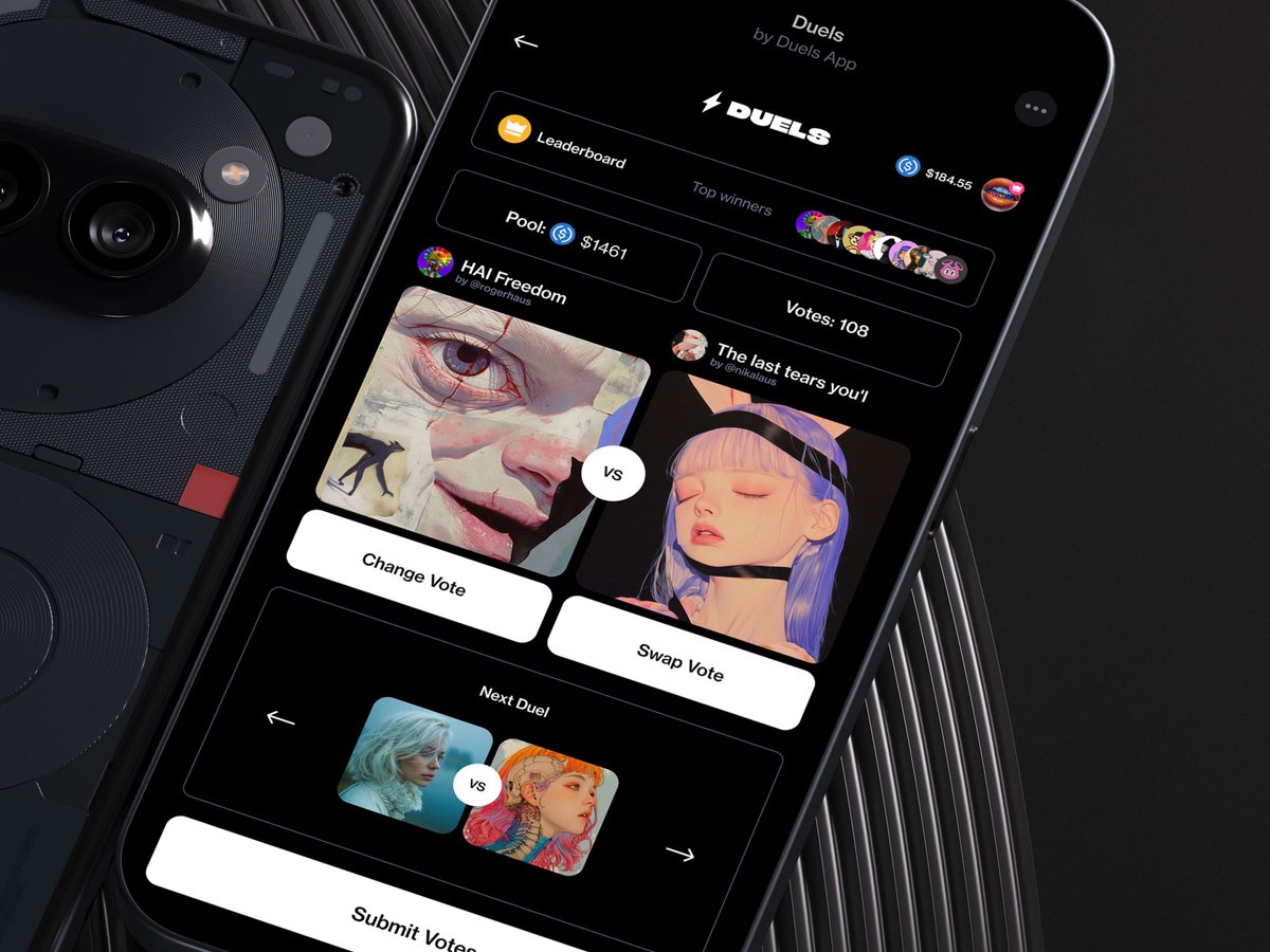 Your favourite creators are on Duels daily.
A place where your vote matters. 
Where you can earn while you play. 🤑

Vote on your favourite today ⚔️→ farcaster.xyz/miniapps/j20Zr…

Featuring: <a href="/RogerHaus/">Roger Haus 💮</a> and <a href="/Nika_Rakhmanova/">Nikalaus</a>
