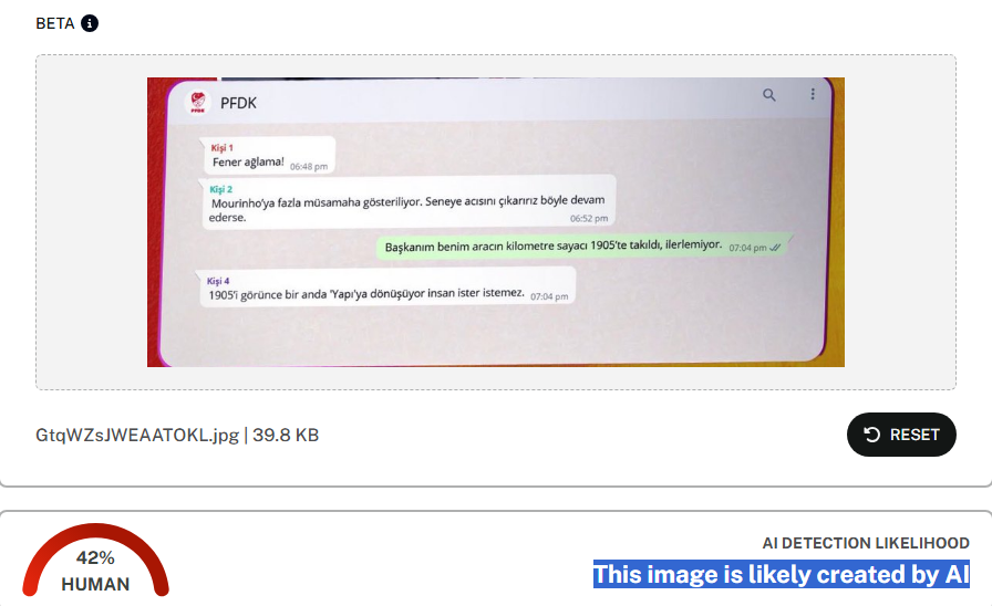 Whatsapp konuşmaları diye uydurdukları görüntüler tamamen montaj. Bir akıl ile servis edilmiş.
This image is likely created by AI : Bu görüntü muhtemelen yapay zeka tarafından oluşturuldu