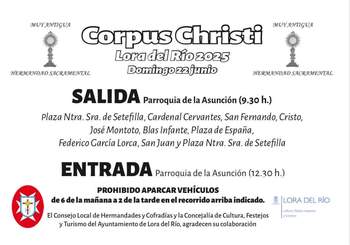 Recorrido Corpus Christi Lora del Río 2025, Domingo 22 de Junio