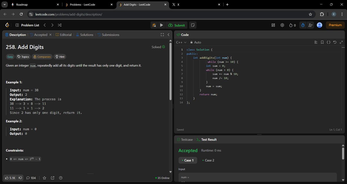 _a_m_i_t_1's tweet image. Day 358 of #360DaysOfCode.

Add Digits.