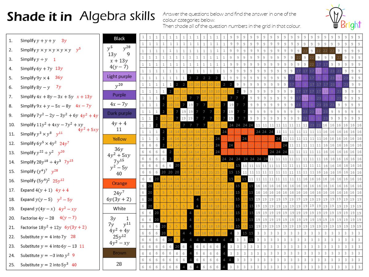 🍇Got any... grapes?🍇
New shade it in activity for the summer term! ☀️
Perfect for those lessons when you have partial attendance due to rewards trips.
This one tests a mixture of algebra skills.
Found over on our seasonal page 👇
Bright-Maths.co.uk/Seasonal