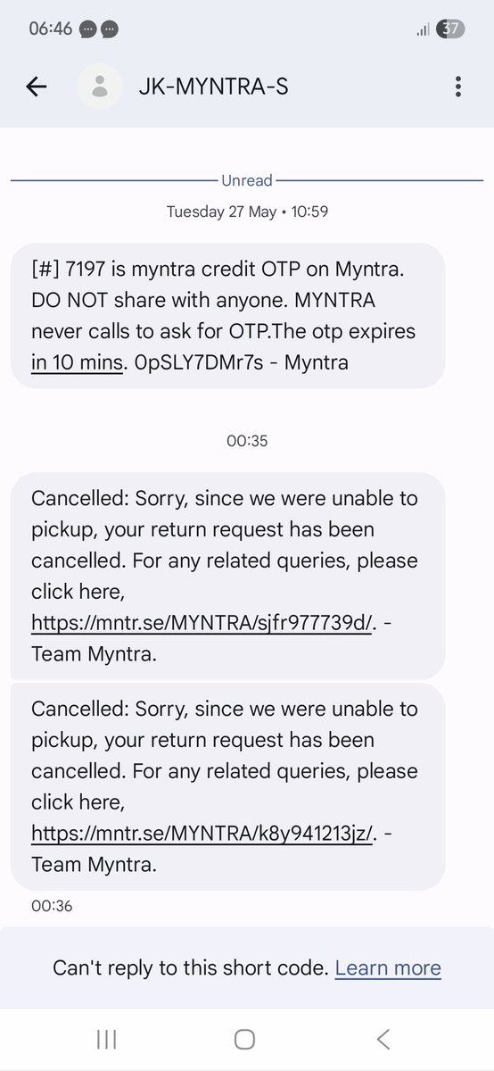 Manikanta8384's tweet photo. and ensure a full refund at the earliest.

This level of service is disgraceful and not what one expects from a brand like Myntra.
Below are screen shots on messages from Myntra https://t.co/AYCfMnrQnI