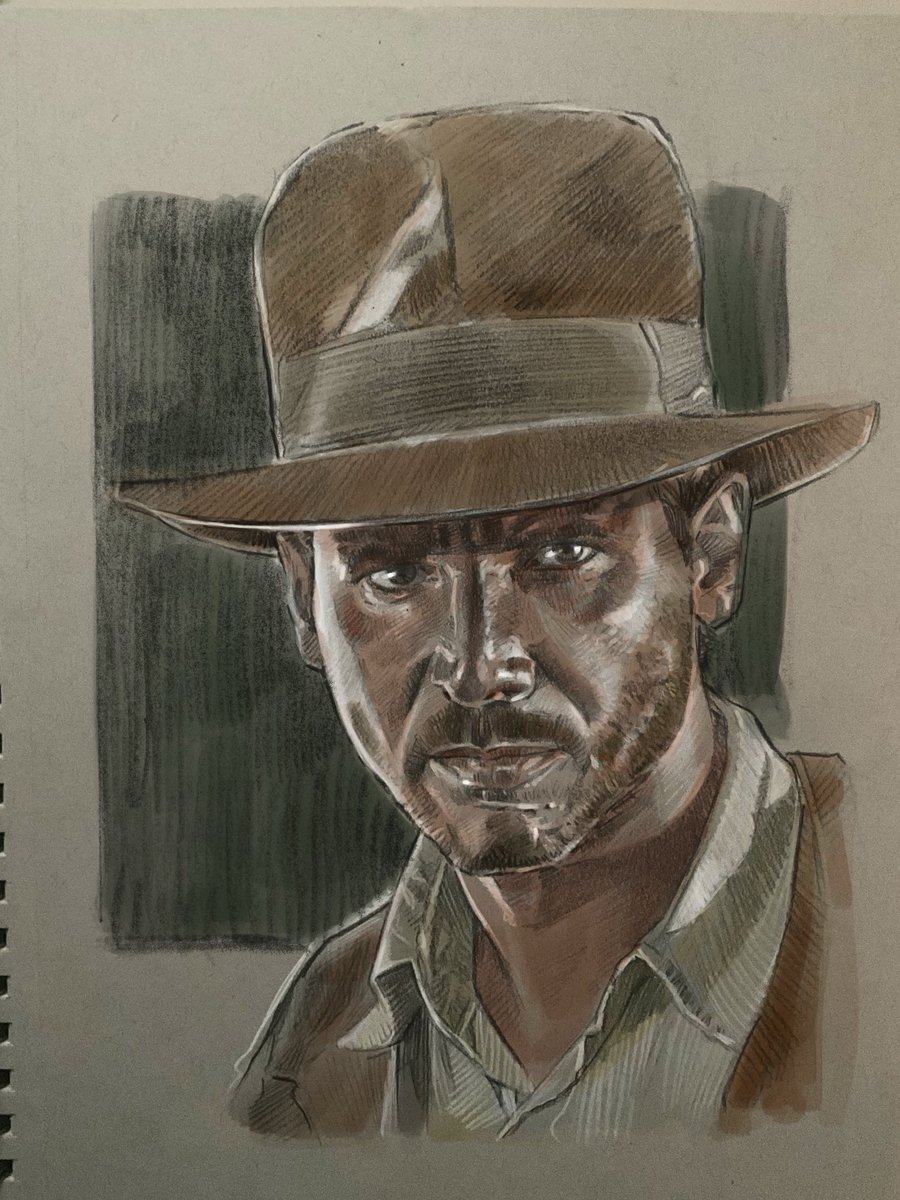 Practicando color digital sobre un dibujo a lápiz. #indianajones