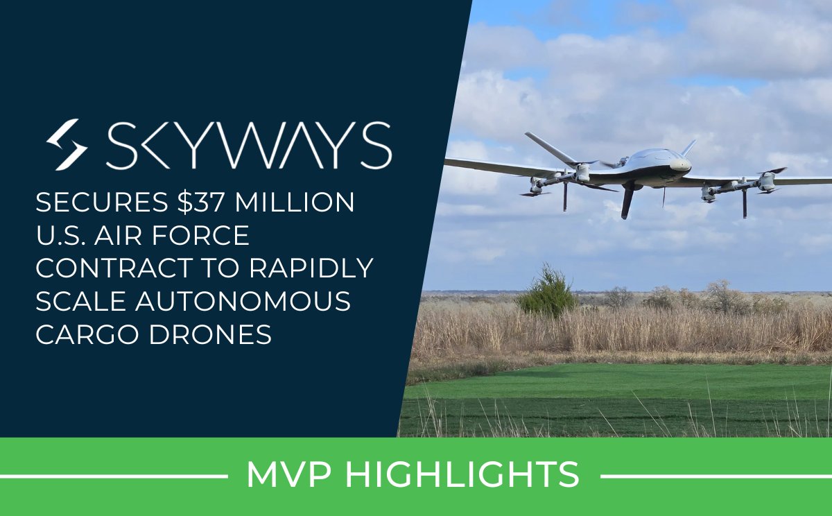 Unmanned aircraft systems company <a href="/skyways/">Skyways</a> has secured a $37M contract from the <a href="/usairforce/">U.S. Air Force</a>’s AFWERX to bring its next-gen autonomous cargo drone V3 into full-rate production with major upgrades—100lbs payload, 1000+ mile range, and 20+ hrs of flight time: skyways.com/press/skyways-…