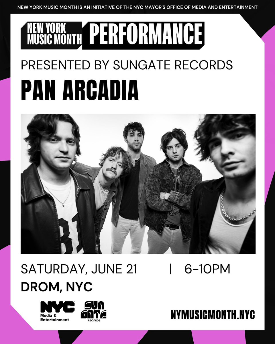 SungateMusicGrp's tweet image. Pan Arcadia is a 5-piece indie rock band of childhood friends known for electric live shows at abandoned churches, parks, and their house-turned-studio: The Shack. Catch them live Friday, June 21 at @dromnyc powered by @MadeinNY and curated by @SungateMusicGrp.