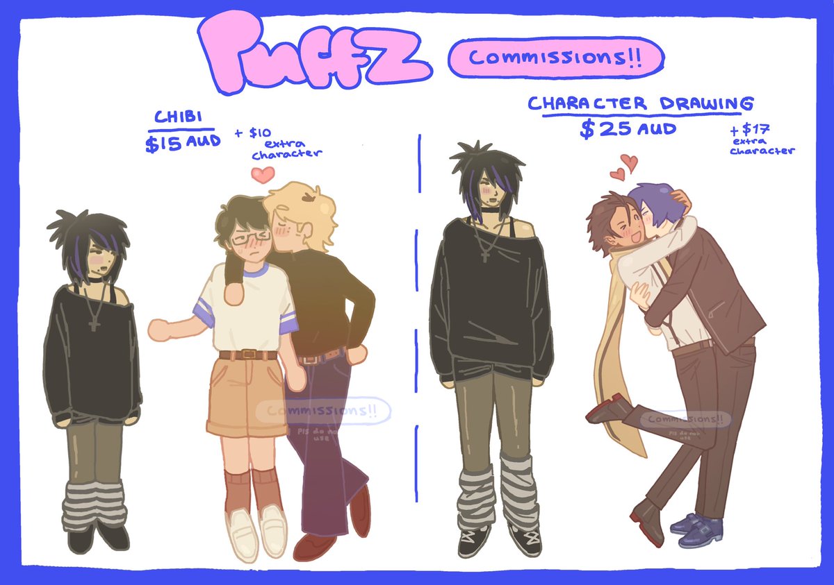 puff__Z's tweet image. Updated comms sheet!! Likes and rts are appreciated 🫶🫶 ko-fi.com/puff__z