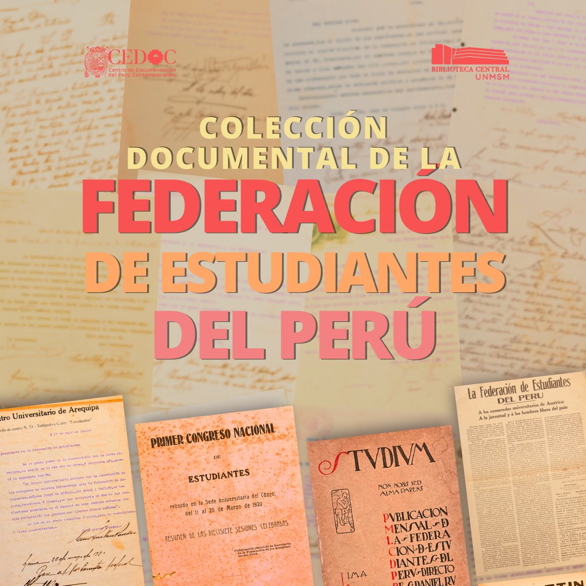 cedoc_unmsm's tweet image. 📣[YA DISPONIBLE LA NUEVA COLECCIÓN DE LA FEDERACIÓN DE ESTUDIANTES DEL PERÚ]

En un esfuerzo coordinado y en su calidad de archival partner, el CEDOC  presenta la Colección Documental de la Federación de Estudiantes del Perú: cedoc.sisbib.unmsm.edu.pe/biblioteca-dig…