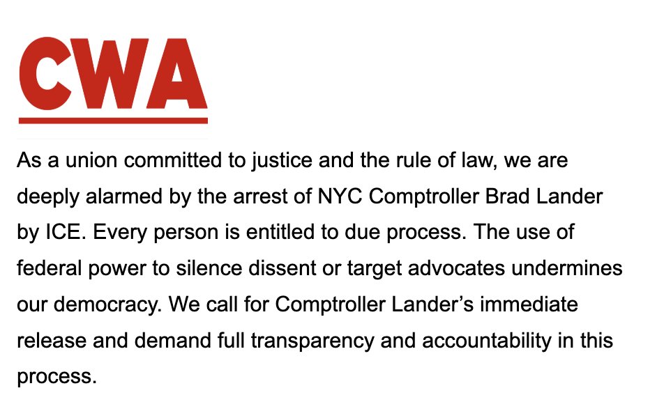 Our statement in response to today's arrest of <a href="/NYCComptroller/">Office of New York City Comptroller Brad Lander</a> Brad Lander ⬇️