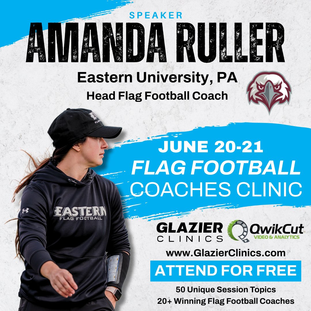 AMANDAbolic's tweet image. SPEAKING THIS FRIDAY 🚨‼️
Covering 2 Glazier talks this Friday:
1. Practice Planning for Flag Football
2. Flag Football Fundamentals: Positional Drills and Skills to be Successful in Games
Hope to see you there!
@GlazierClinics