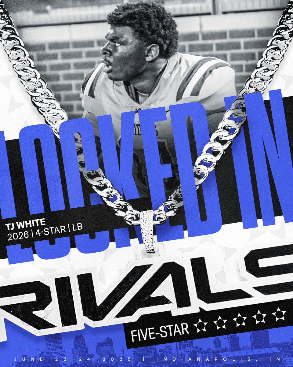 Rivals Camp Series (@rivalscamp) on Twitter photo .<a href="/TjWhite1_/">Theron “TJ” White Jr</a> ✈️ RIVALS FIVE-STAR
4⭐️ TJ White is officially LOCKED IN to join 100 of the best prospects in the country to compete in Indianapolis on June 23-24 🔥 .<a href="/TjWhite1_/">Theron “TJ” White Jr</a> ✈️ RIVALS FIVE-STAR
4⭐️ TJ White is officially LOCKED IN to join 100 of the best prospects in the country to compete in Indianapolis on June 23-24 🔥