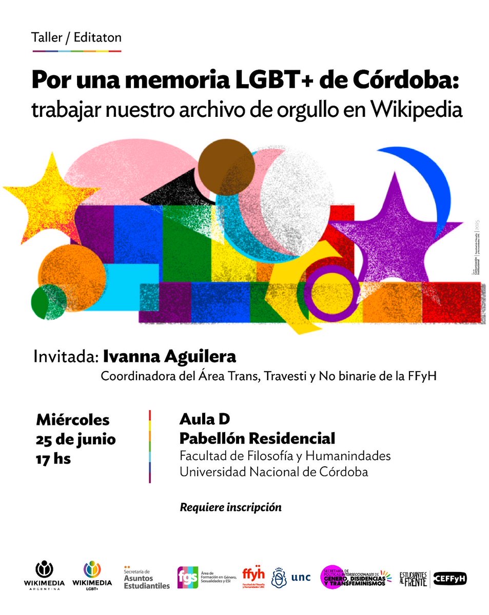 🏳️‍🌈 En el marco del #WikiLovesPride, Wikimedia Argentina invita a participar de la editatón “Por una memoria LGBT+ de Córdoba" , una jornada colaborativa para construir memoria colectiva en los proyectos Wikimedia.

🌈 wikimedia.org.ar/2025/06/12/por…