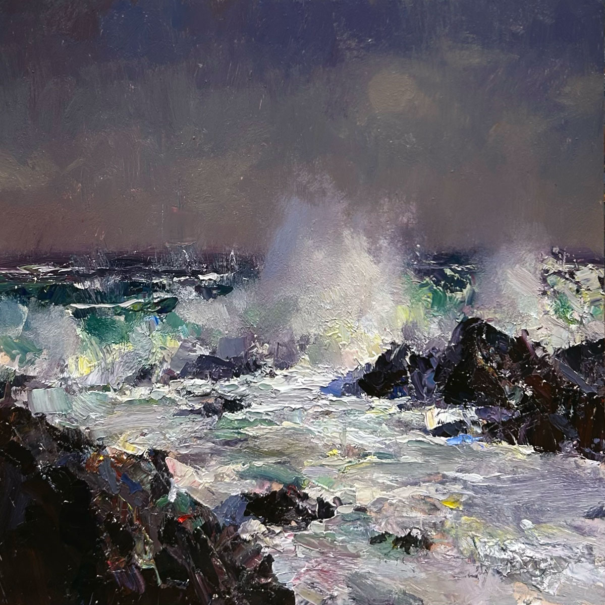 TadRetz's tweet image. &quot;Coast at Dusk&quot; 12x12in. oil on panel. Painted Yesterday!