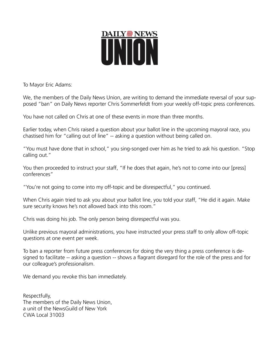 We hand-delivered this to the Mayor's staff moments ago.   

Chris was doing his job. The only disrespect was coming from the podium.