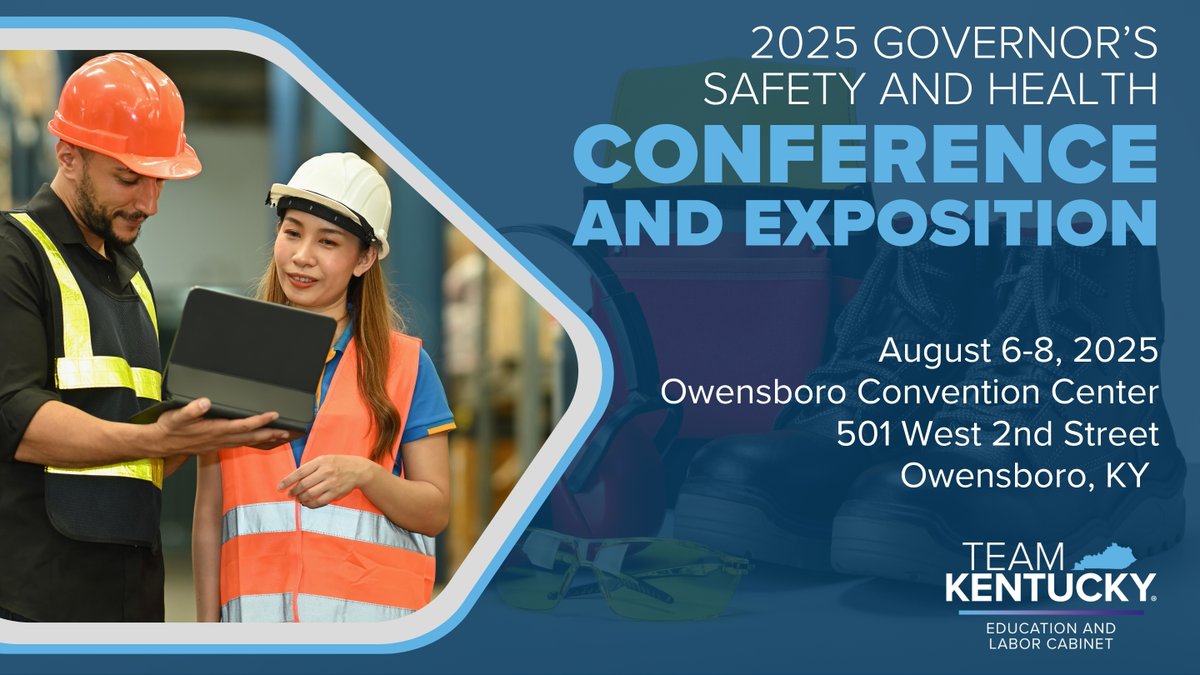 Ky. Employers: Don’t miss the 2025 Governor’s Safety and Health Conference when it returns to Owensboro Aug. 6-8, 2025. Attend informative workshops and training events on workplace safety and health topics, browse exhibits and more. Details: bit.ly/4dROVvA.