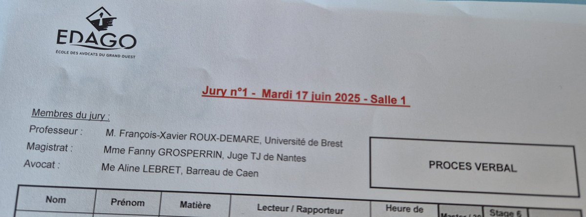 Dernière journée personnelle du CAPA 2025 à l'EDAGO - Ecole des Avocats du Grand Ouest de #Rennes

Nouvelle journée de présidence d'un jury du Certificat d'aptitude à la profession d'avocat

Soutenance rapports stage et PPI, épreuve de déontologie et épreuve de spécialité pénal