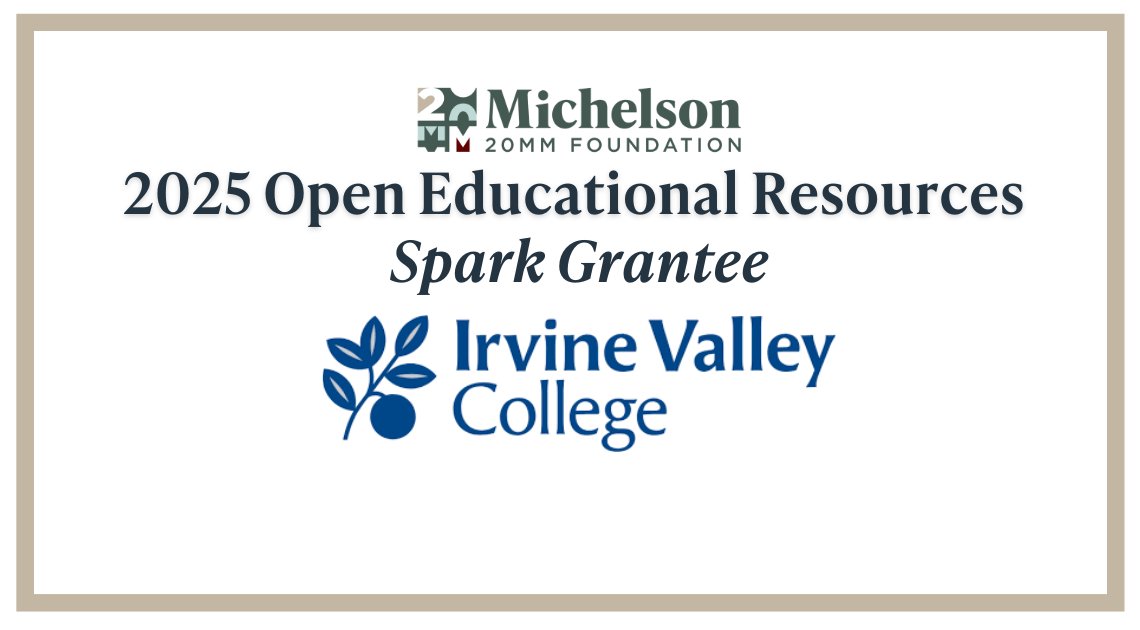 Michelson20MM's tweet image. How do we make #ZTC Degrees more accessible to students? @MyIrvineValley is partnering with students to redesign ZTC pathways with support from a Michelson #SparkGrant. The goal: student-friendly, equitable access to course materials. 

Learn more: 20mm.org/news/irvine-va…