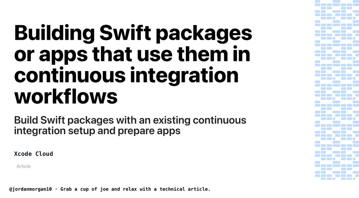 📝Today's technical article is from the Xcode Cloud framework 📝

Building Swift packages or apps that use them in continuous integration workflows:
Build Swift packages with an existing continuous integration setup and prepare apps

👉developer.apple.com/documentation/…