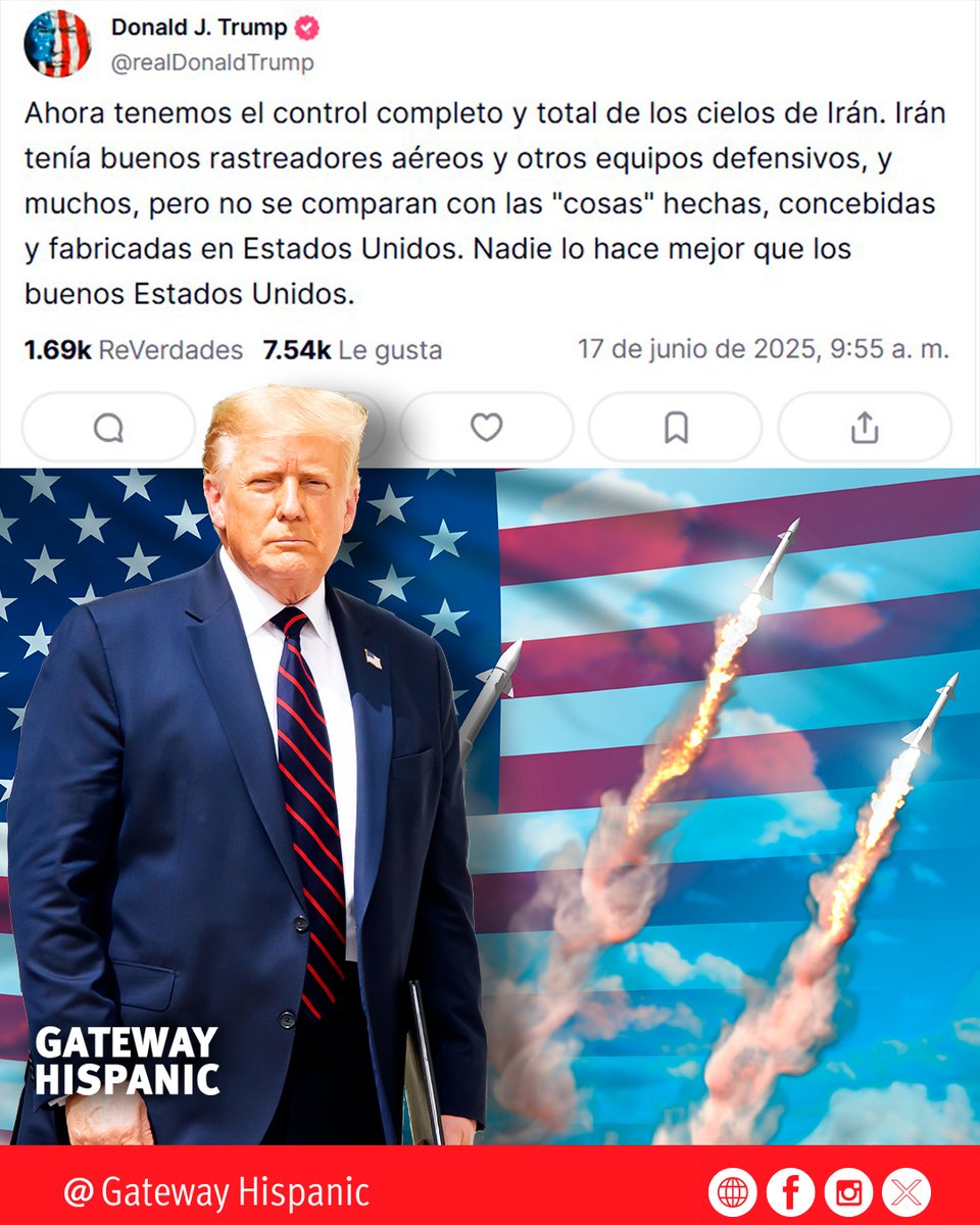Gateway Hispanic (@gatewayhispanic) on Twitter photo 🇺🇸⚔️ The United States is ready
As tensions rise between Iran and Israel, President <a href="/realDonaldTrump/">Donald J. Trump</a> confirms that the United States has full control of Iran’s skies.
🔍 Even though Iran has advanced defense systems, nothing compares to military technology made in the United 🇺🇸⚔️ The United States is ready
As tensions rise between Iran and Israel, President <a href="/realDonaldTrump/">Donald J. Trump</a> confirms that the United States has full control of Iran’s skies.
🔍 Even though Iran has advanced defense systems, nothing compares to military technology made in the United