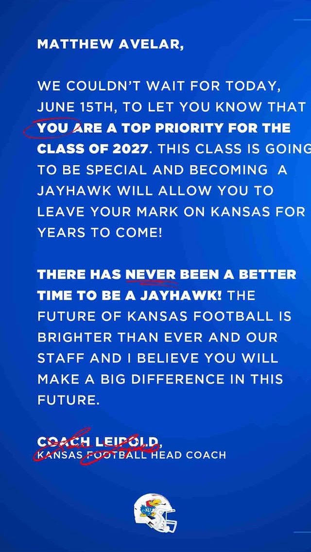 Matthew Avelar (@matt_avelar2) on Twitter photo ❤💙Thanks 4 the love <a href="/KUCoachZ/">Coach Jim Zebrowski</a> <a href="/BillyBonneau/">Billy Bonneau</a> <a href="/CoachSvarczkopf/">Greg Svarczkopf</a> <a href="/KU_Football/">Kansas Football</a> <a href="/SCLancerNation/">Salpointe Football</a> #ROCKCHALK27 ❤💙Thanks 4 the love <a href="/KUCoachZ/">Coach Jim Zebrowski</a> <a href="/BillyBonneau/">Billy Bonneau</a> <a href="/CoachSvarczkopf/">Greg Svarczkopf</a> <a href="/KU_Football/">Kansas Football</a> <a href="/SCLancerNation/">Salpointe Football</a> #ROCKCHALK27