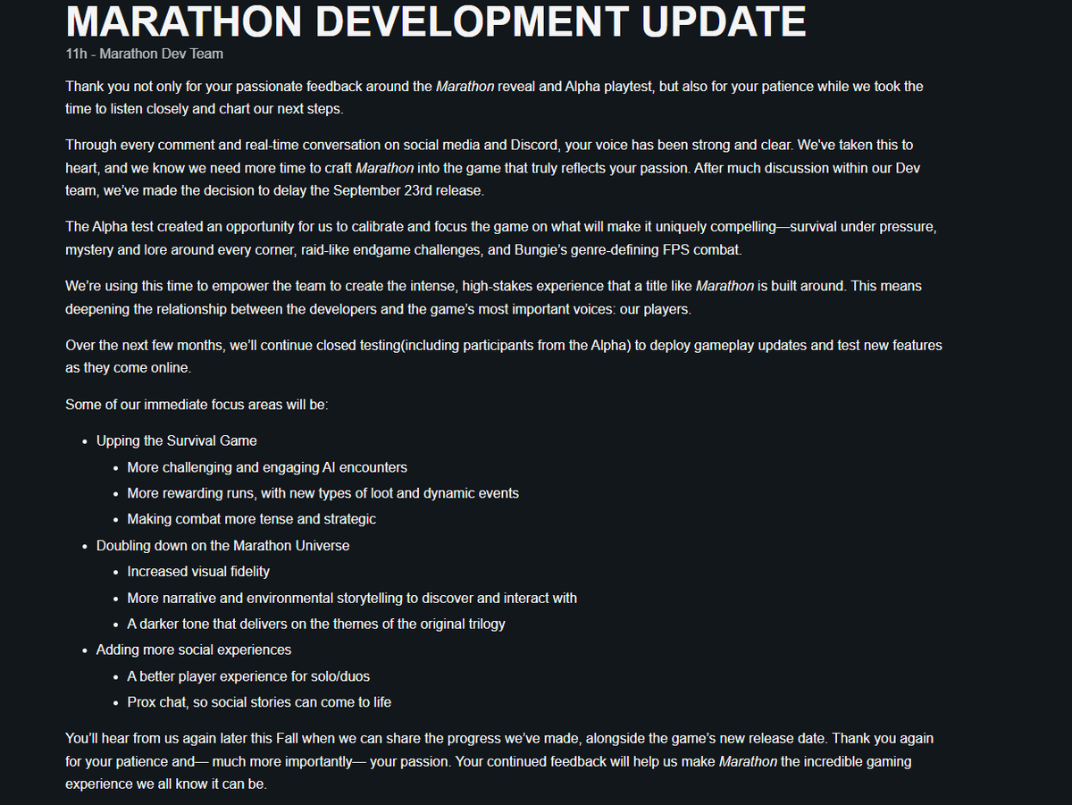 Marathon is delayed buff.ly/AvC8MnI