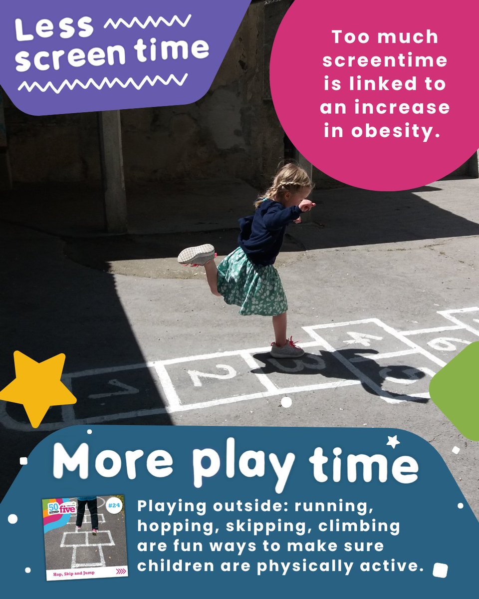 50TTD's tweet image. Encouraging active play is key to healthy development. 🙌
Reducing screen time and increasing opportunities for physical activity, like hopping, skipping, and climbing, helps children stay fit and supports their overall wellbeing. 
#LessScreenTimeMorePlaytime #ActiveLifestyles