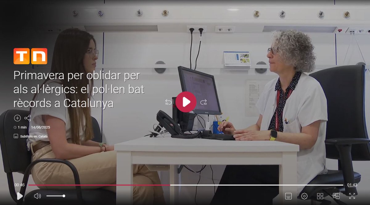 ➡️ Els mesos d’abril i maig d’enguany han estat especialment complicats per a les persones al·lèrgiques per l’alta concentració de pol·len que hem registrat. La Dra. Teresa Dordal, especialista del Servei d’Al·lergologia ens amplia la informació via <a href="/324cat/">324.cat</a>  <a href="/som3cat/">3Cat</a>
📺