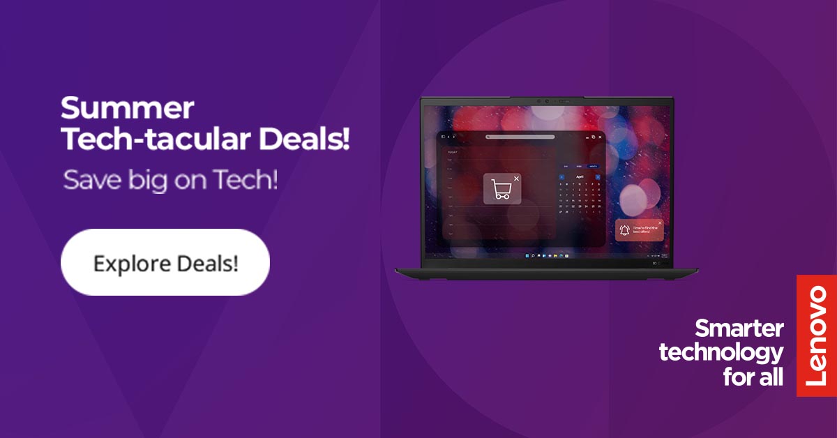 🌞 Get ready to turn up the heat on your tech game! The Lenovo Summer Tech Spectacular is here with cool savings on the latest laptops, tablets, &amp; more.💻 Save up to 50% on select products &amp; earn My Lenovo Rewards with every purchase. lnv.gy/2GwYnaB
