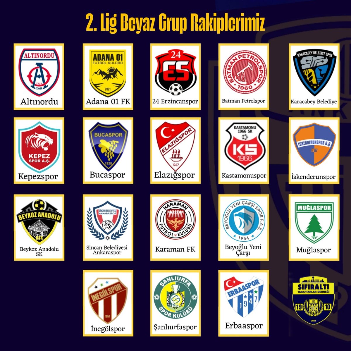 Sıfır Altı (@sifiraltitd) on Twitter photo TFF 2.Lig Kura Çekimi sonucu Ankaragücü'müzün 2025-2026 sezonunda Beyaz grupta mücadele edeceği rakipleri belirlendi.
Yeni sezonda Ankaragücü'müze başarılar dileriz. Armanın olduğu her yerdeyiz!
<a href="/Ankaragucu/">MKE Ankaragücü</a> TFF 2.Lig Kura Çekimi sonucu Ankaragücü'müzün 2025-2026 sezonunda Beyaz grupta mücadele edeceği rakipleri belirlendi.
Yeni sezonda Ankaragücü'müze başarılar dileriz. Armanın olduğu her yerdeyiz!
<a href="/Ankaragucu/">MKE Ankaragücü</a>