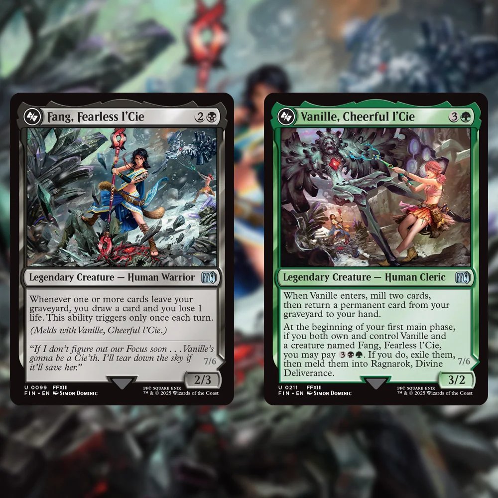 Man, it does bother me how Fang and Vanille are designed. I really wish they would meld from the graveyard or were better designed to be played as commanders. Like giving the card you wanna play second the green black identity rather the other feels bad.