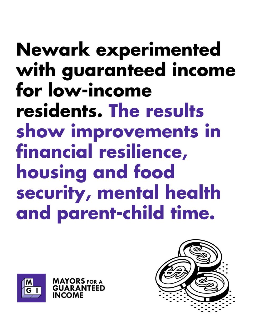 NEW: Newark Mayor <a href="/rasjbaraka/">Ras J. Baraka</a>’s guaranteed income pilot looked at the impact of recurring vs. lump-sum payments for low-income residents. The results show improvements in financial resilience, housing &amp; food security, mental health &amp; parent-child time.

guaranteedincomeworks.org/data-from-newa…