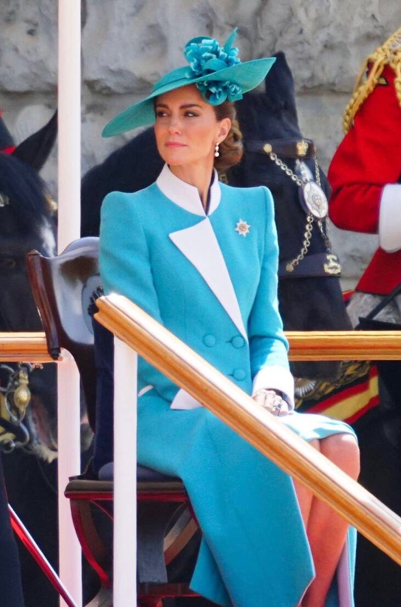 The Princess of Wales, Colonel of the Irish Guards, watching Trooping the Colour this weekend 🩵